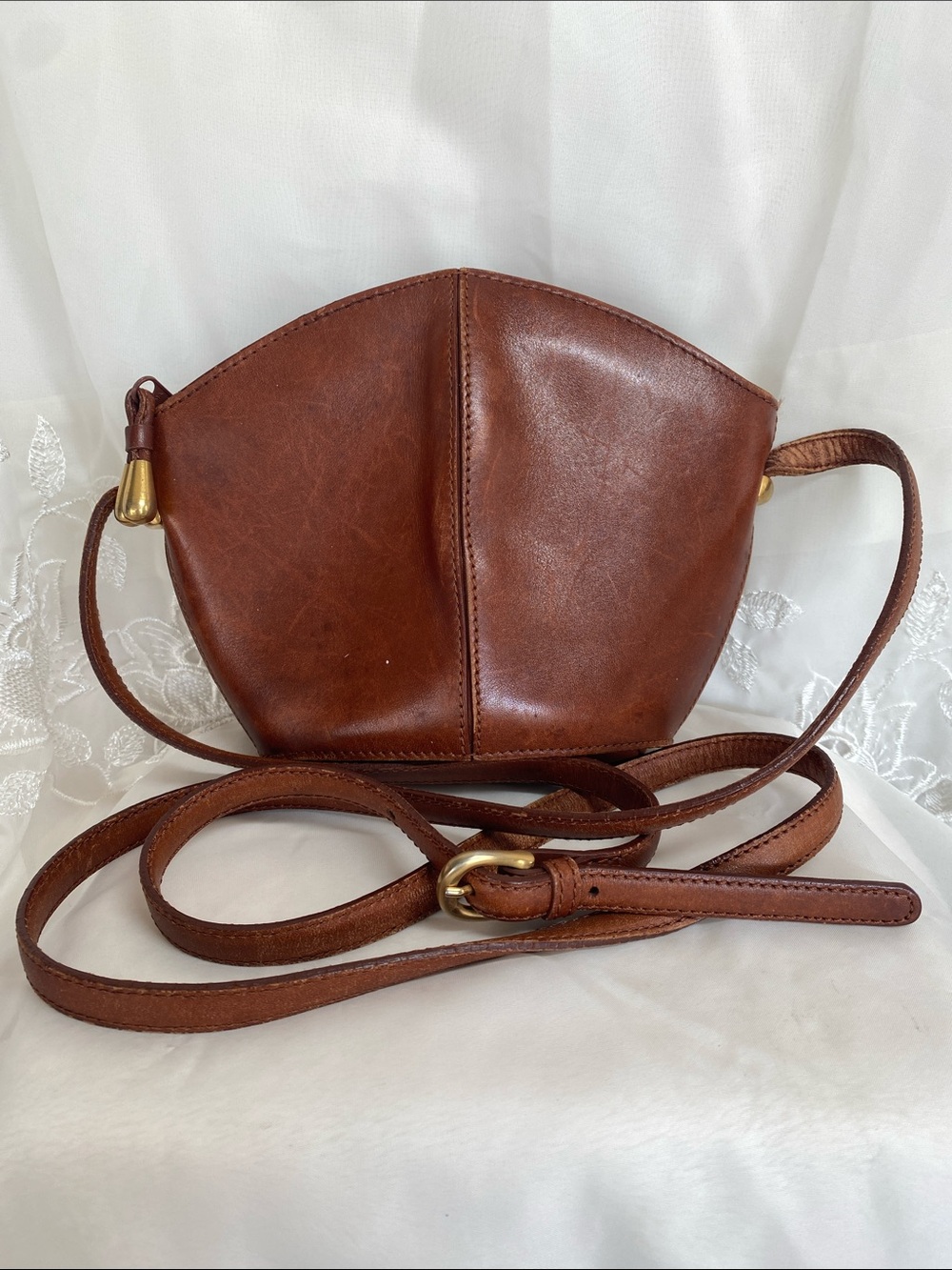 Vintage Anne Klein Chestnut Brown Leather Crossbody Bag